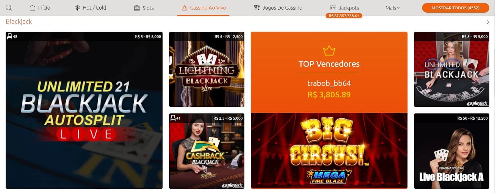 BacanaPlay Casino com destaque para jogos ao vivo