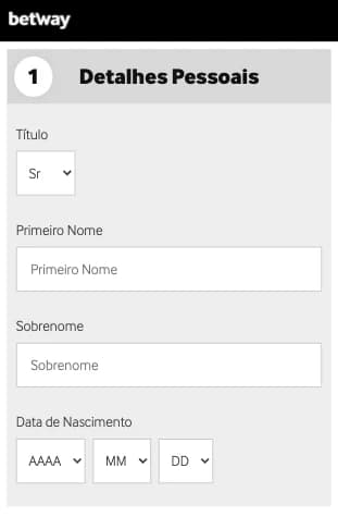 Captura de tela Formulário de Cadastro Betway