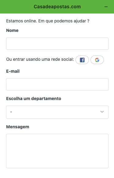 Formulário de Suporte ao Cliente da Casa de Apostas