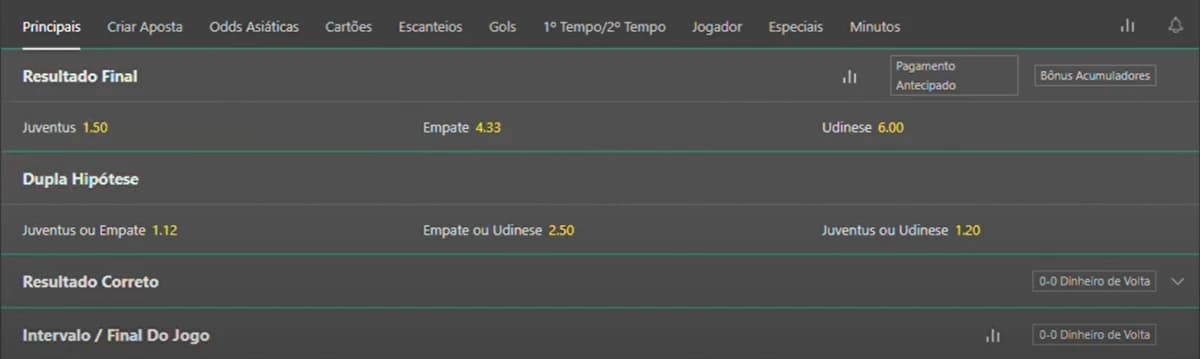Captura de tela Mercado Dupla Hipótese Bet365