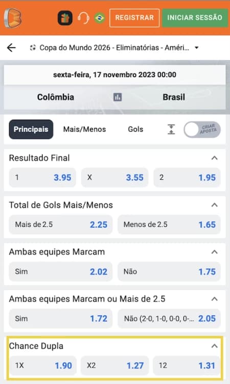 Captura de tela Mercado de Aposta em Chance dupla 12x betano