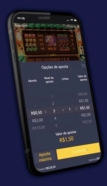 Captura de tela opções de aposta no slot piggy gold