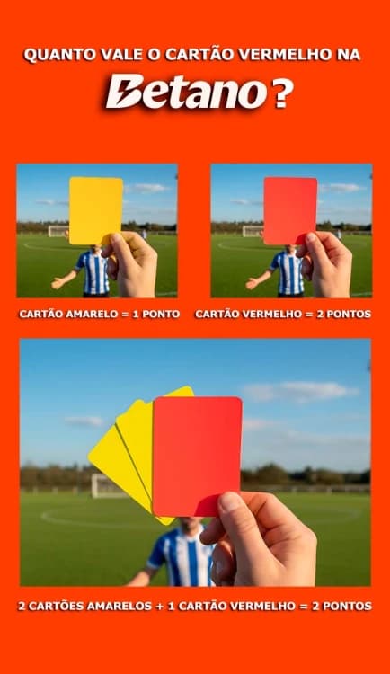 Exemplo de pontuação de cartões no futebol, incluindo valor do cartão vermelho, cartão amarelo e combinações em apostas na betano