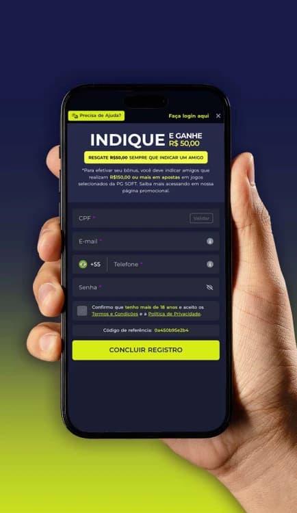 Processo de cadastro na 7k Bet com o preenchimento dos campos CPF, e-mail e número de celular.