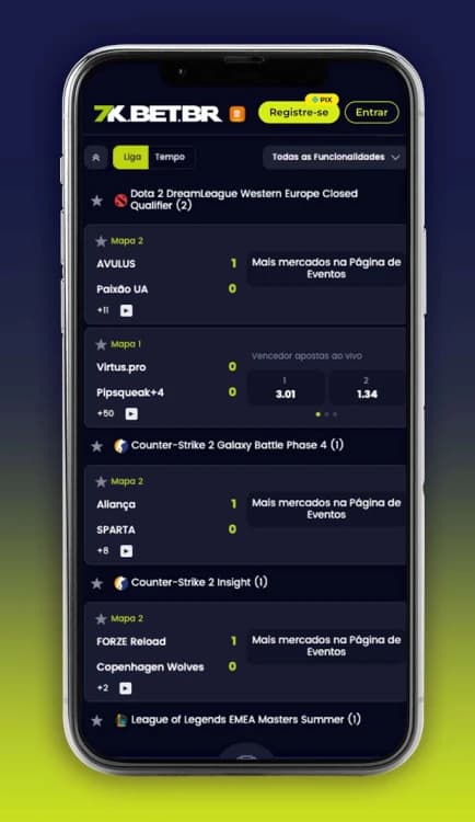 Mercado de apostas em e-Sports na 7k Bet