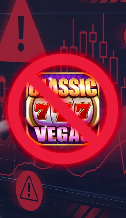 Vegas Slot com um sinal de proibido mostrando o risco do jogo