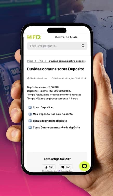 Página de dúvidas sobre depósito mínimo de 2 reais na F12.Bet, com explicações sobre limites e processos