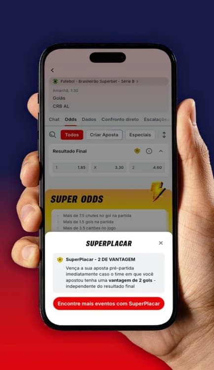 Smartphone mostrando casas de apostas em futebol com pagamento antecipado de dois gols