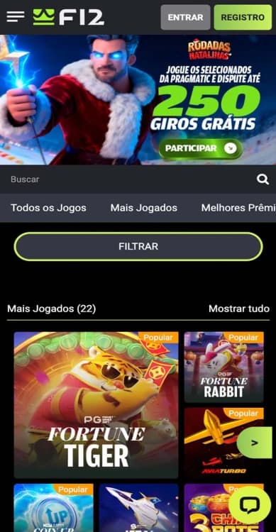Captura de tela Página de cassino online F12.bet